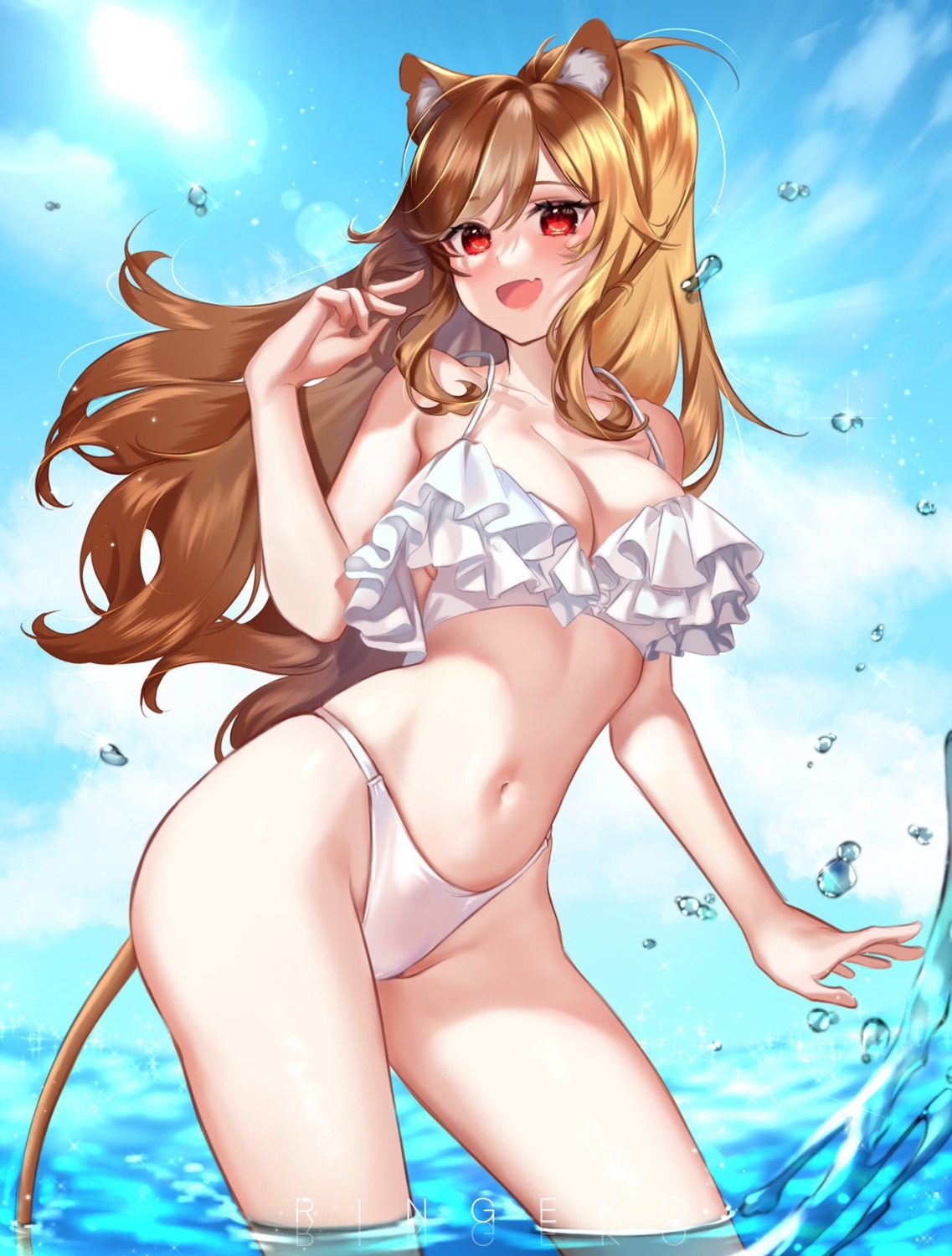 animal_ears bikini ringeko-chan swimsuits tail wet