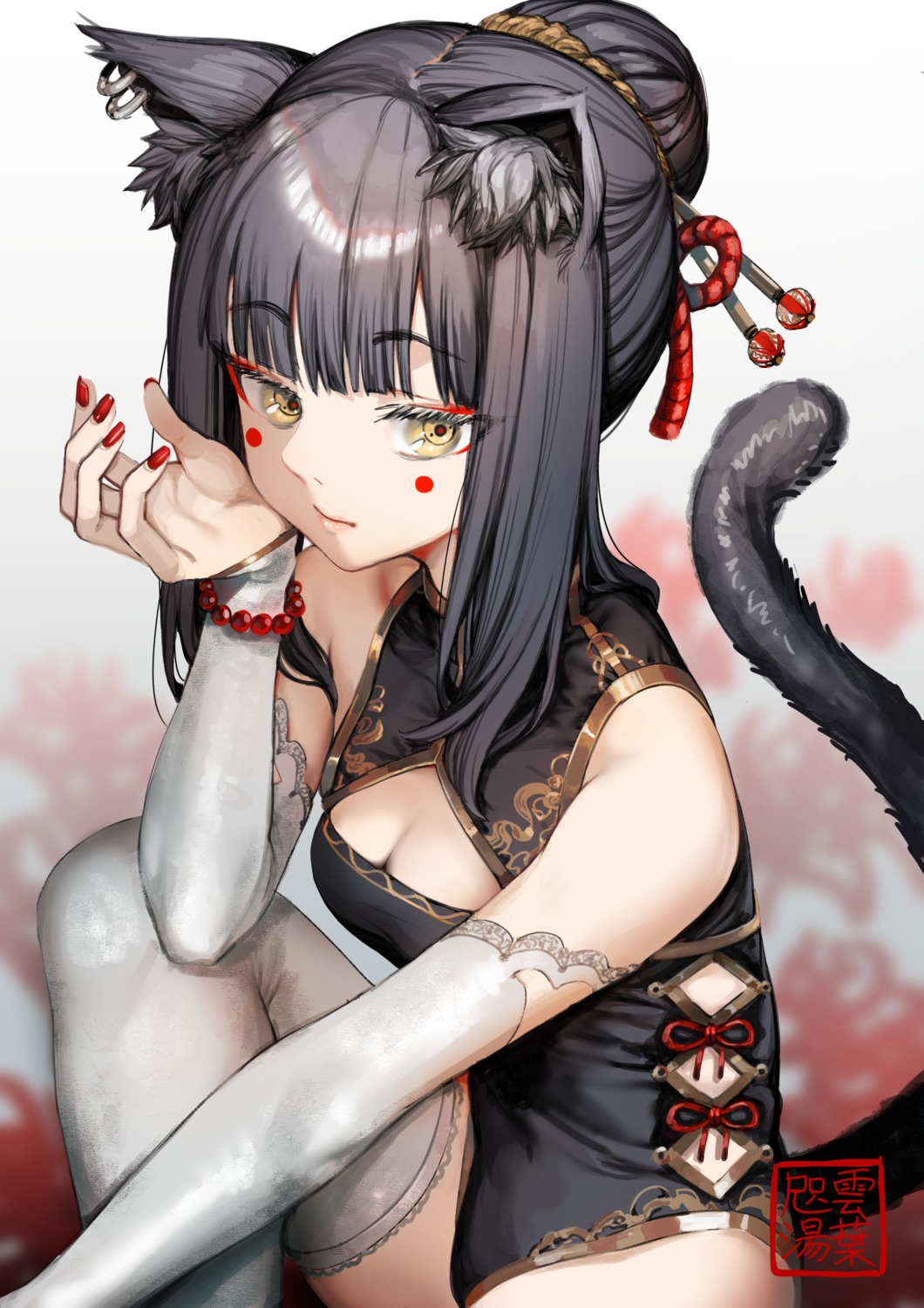 animal_ears asian_clothes cleavage leotard nekomimi tagme tail thighhighs