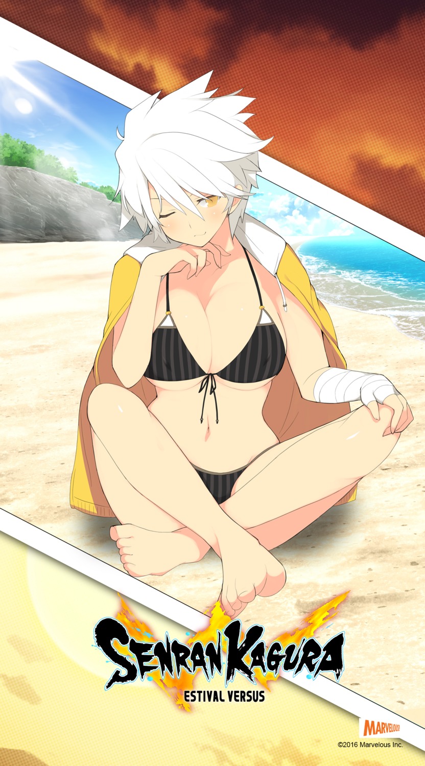 bandages bikini cleavage feet miyabi_(senran_kagura) senran_kagura swimsuits underboob yaegashi_nan