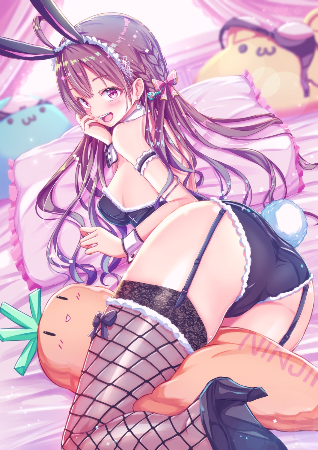 animal_ears artist_revision ass bunny_ears bunny_girl cameltoe fishnets heels no_bra stockings tail tenzeru thighhighs