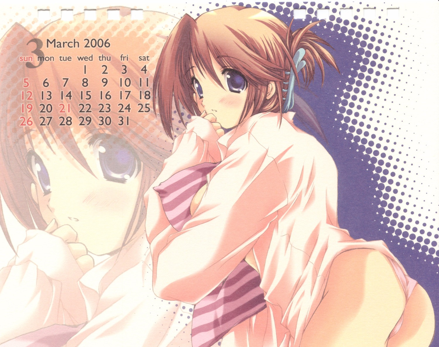 aizawa_hiroshi ass calendar high_risk_revolution komaki_manaka no_bra open_shirt pantsu paper_texture to_heart_(series) to_heart_2