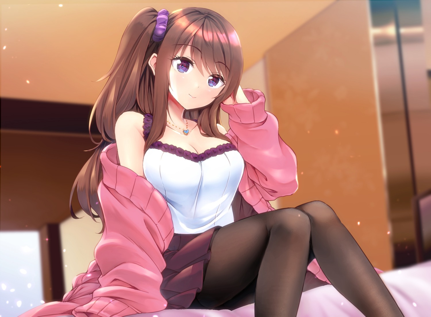 cleavage kameburning pantyhose skirt_lift sweater