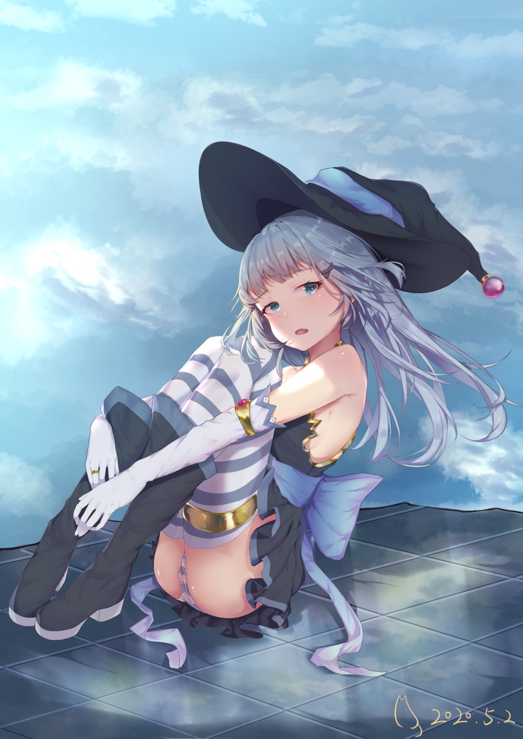 8ka cameltoe dress heels no_bra pantsu shimapan skirt_lift thighhighs witch