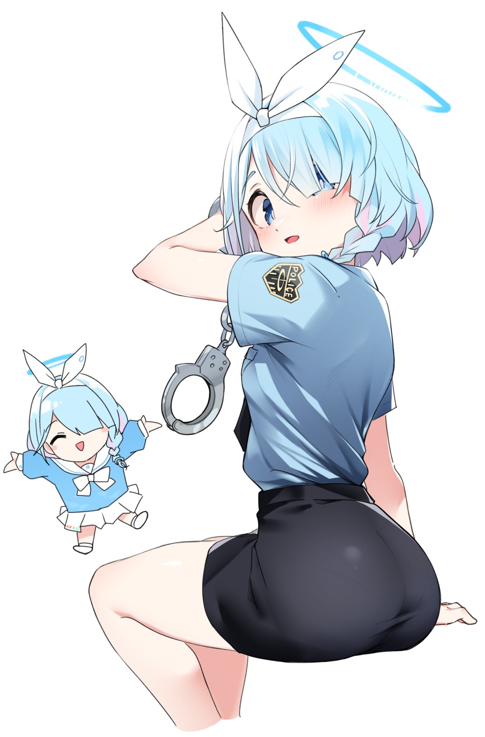 arona_(blue_archive) ass blue_archive chibi halo kandori police_uniform seifuku