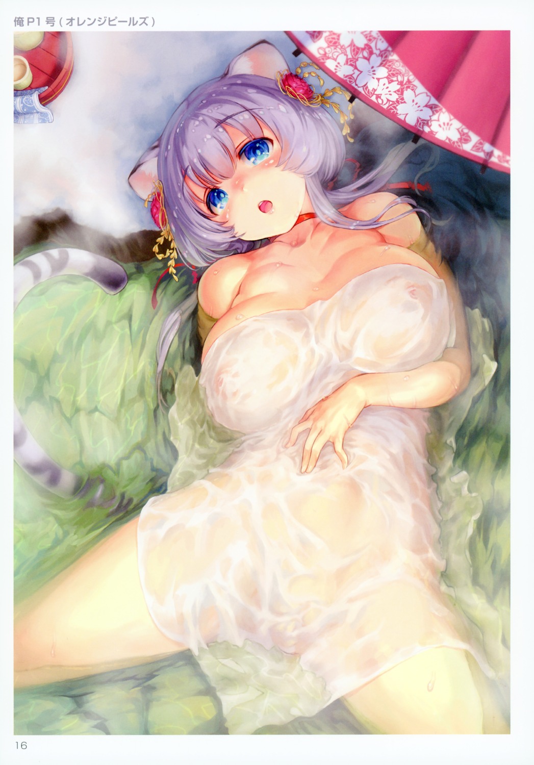 animal_ears bathing naked nipples onsen ore_p_1gou screening see_through tail toranoana towel wet