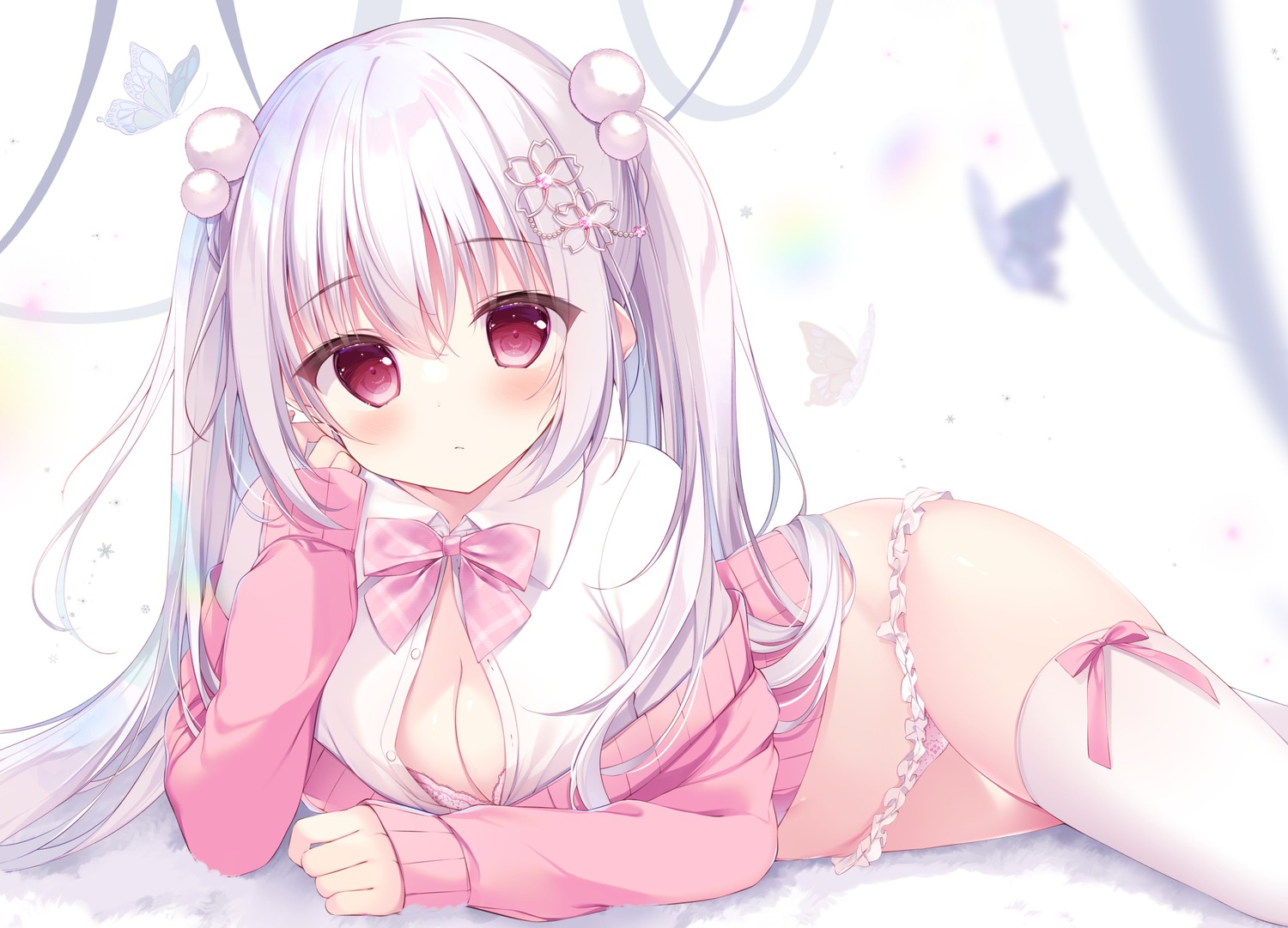 bra open_shirt pantsu seifuku shirosei_mochi sweater thighhighs