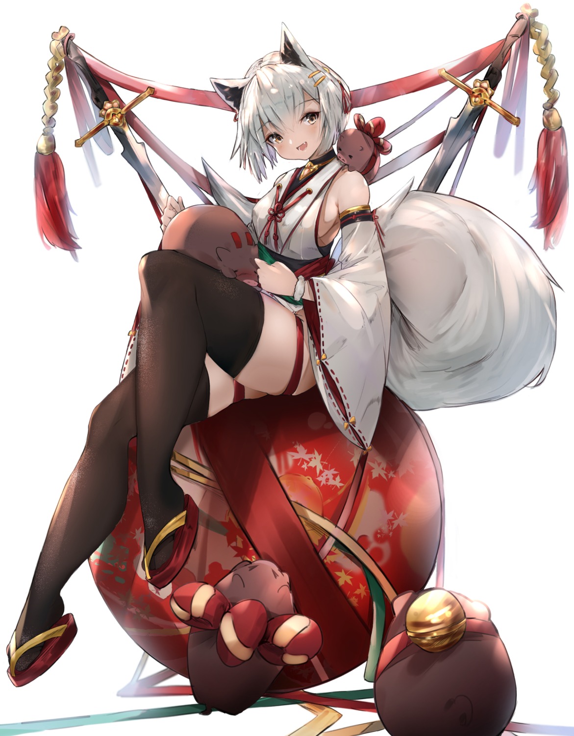 animal_ears garter japanese_clothes majo_(tabasco_shikip) sword tail thighhighs