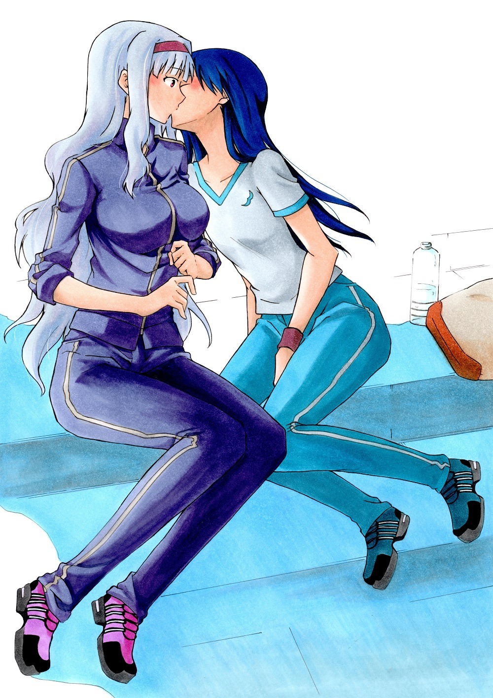 ginnotoru gym_uniform kisaragi_chihaya shijou_takane the_idolm@ster yuri