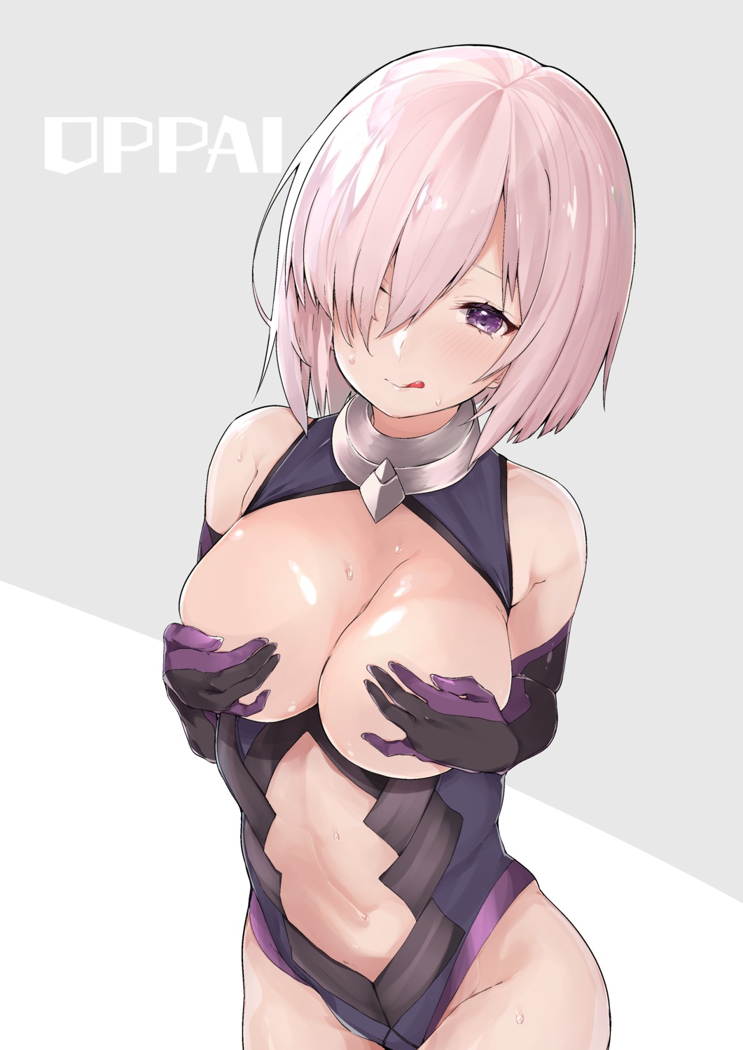 breast_hold breasts fate/grand_order mash_kyrielight mitsudoue no_bra