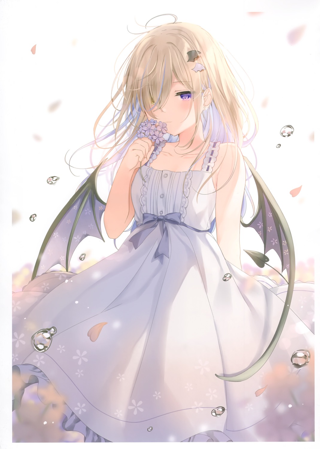 dress heterochromia mafuyu_(chibi21) rurudot ruty summer_dress tail wings