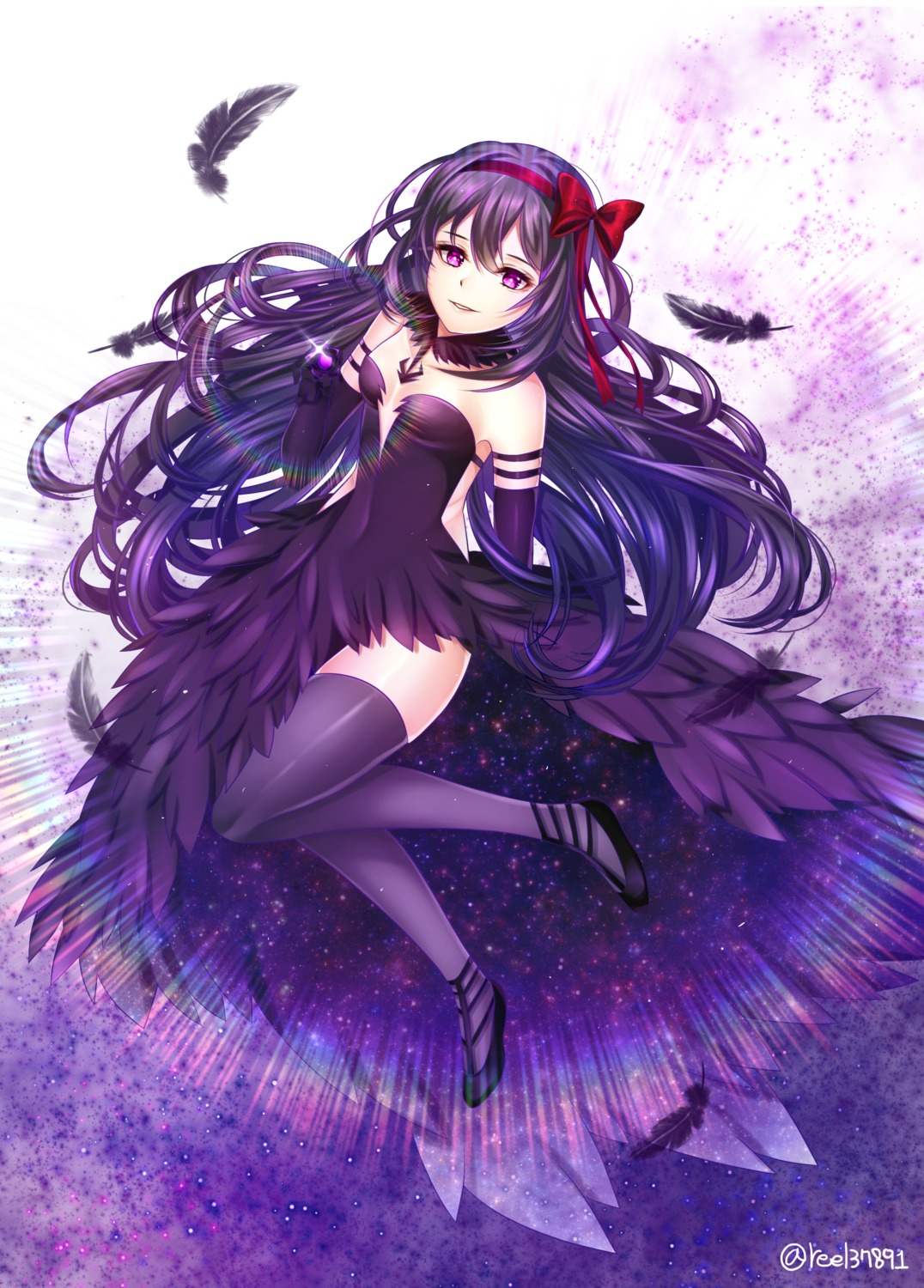 akemi_homura cleavage dress puella_magi_madoka_magica reel_(riru) thighhighs