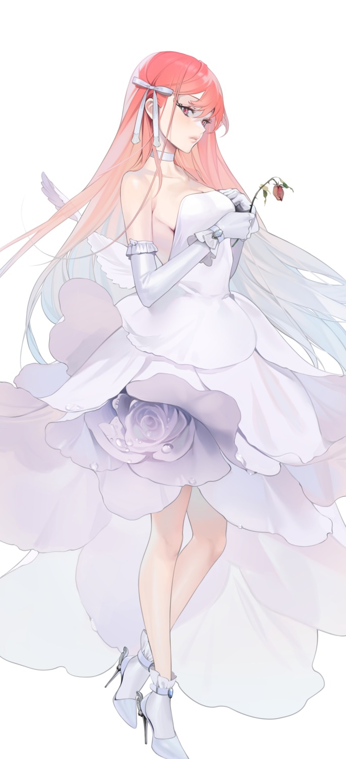 breast_hold dress heels no_bra ohisashiburi wedding_dress