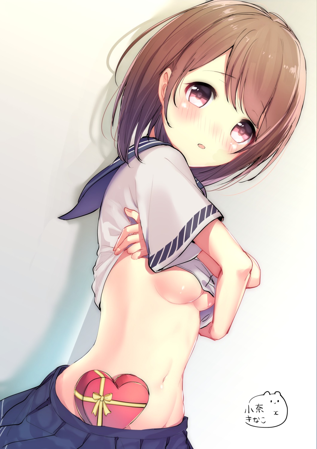 cona_kinaco no_bra seifuku shirt_lift underboob undressing valentine