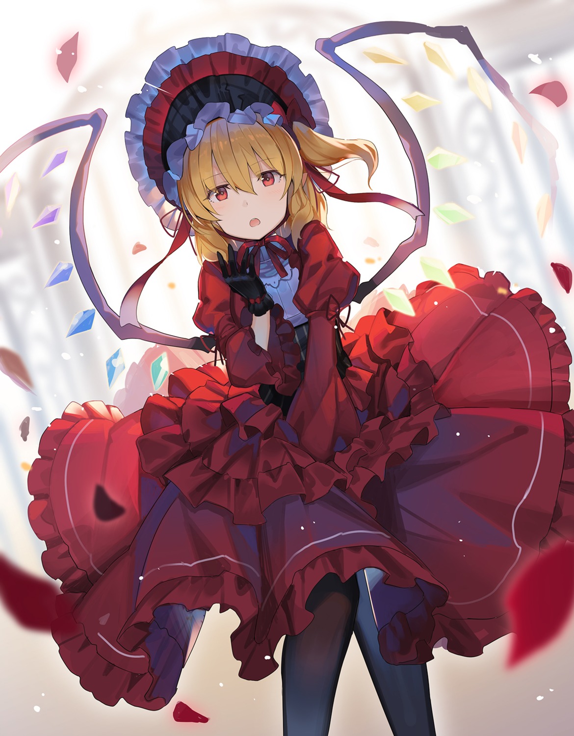 dress flandre_scarlet gothic_lolita lolita_fashion pantyhose rin_falcon skirt_lift touhou wings