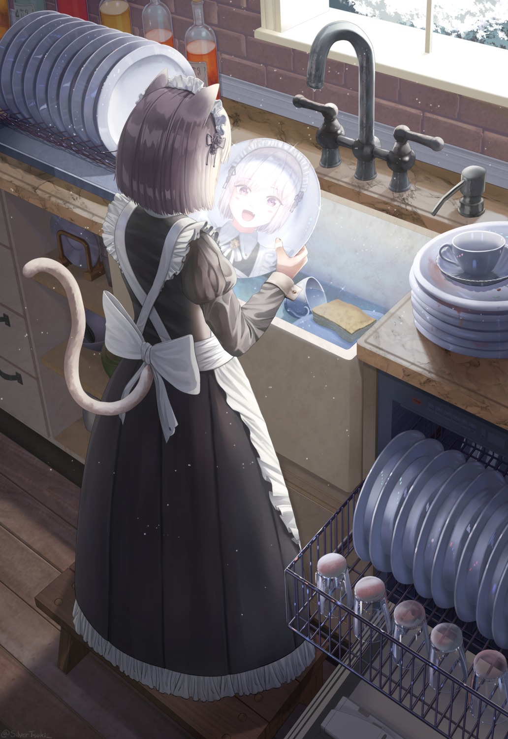 animal_ears maid nekomimi silvertsuki1 tail