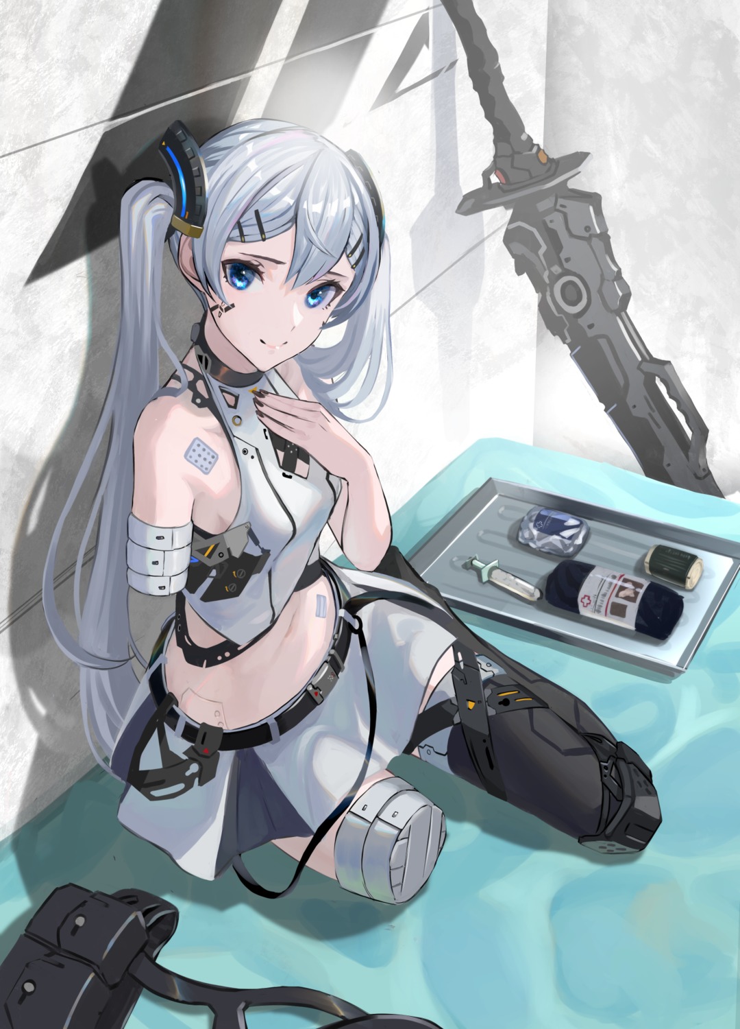 asagon007 bandages bandaid mecha_musume sword thighhighs