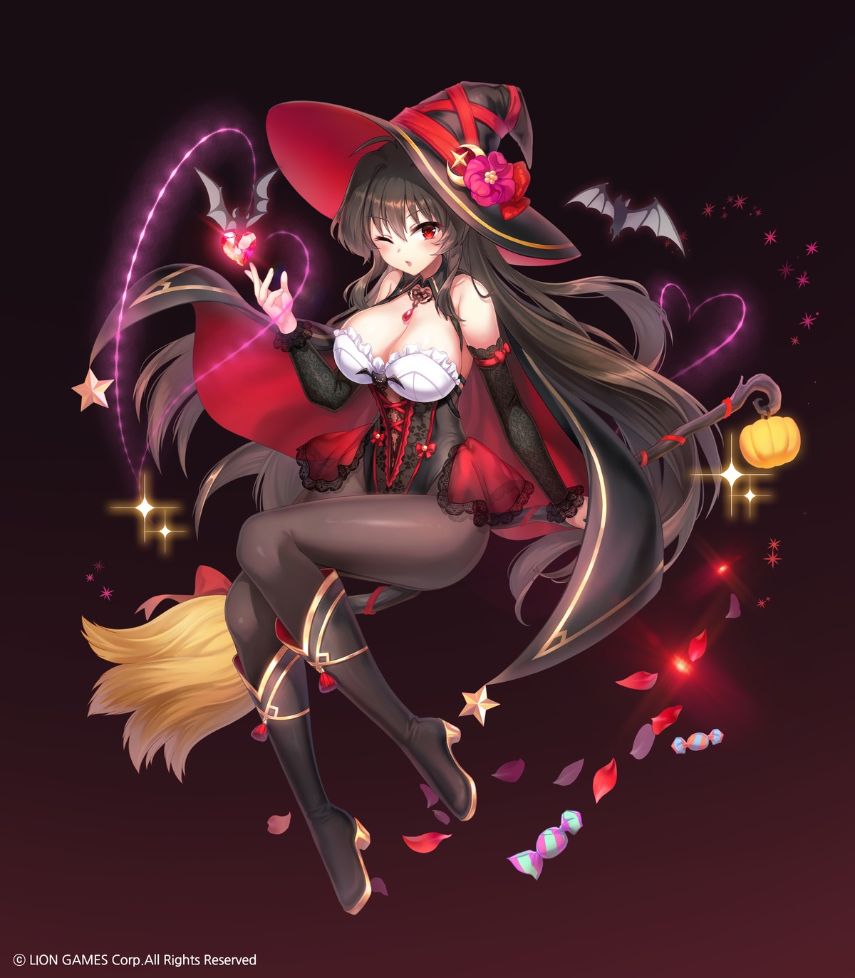 halloween heels iris_yuma kyjsogom no_bra pantyhose soul_worker witch