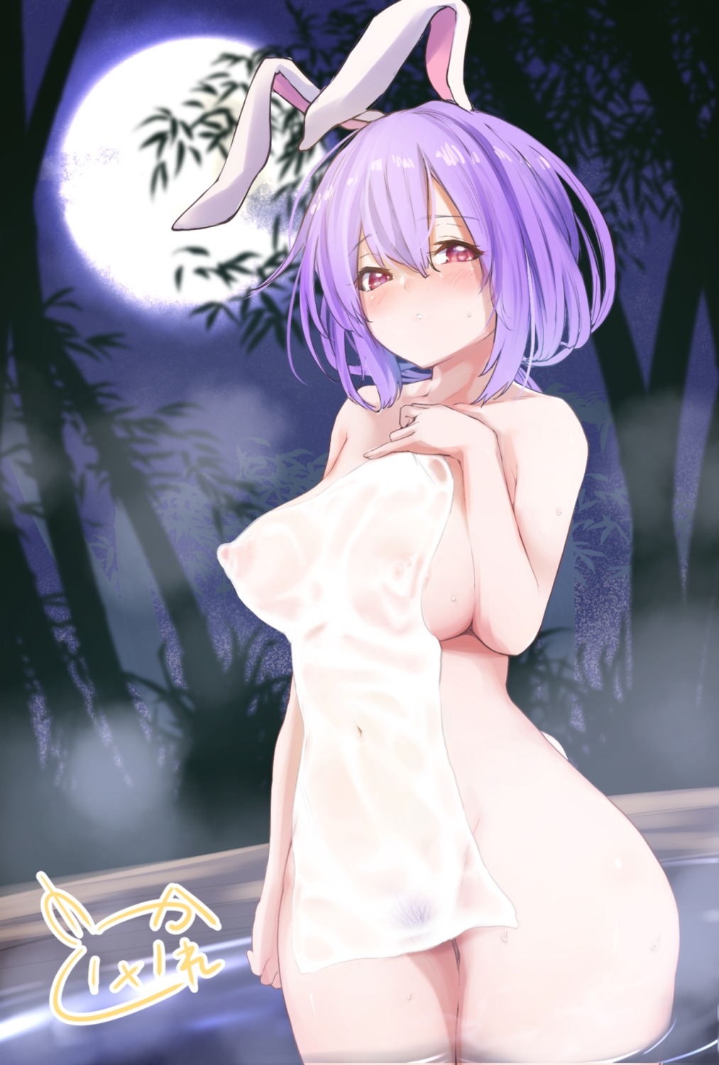 animal_ears bunny_ears erect_nipples naked nipples onsen pubic_hair see_through tagme tail towel wet