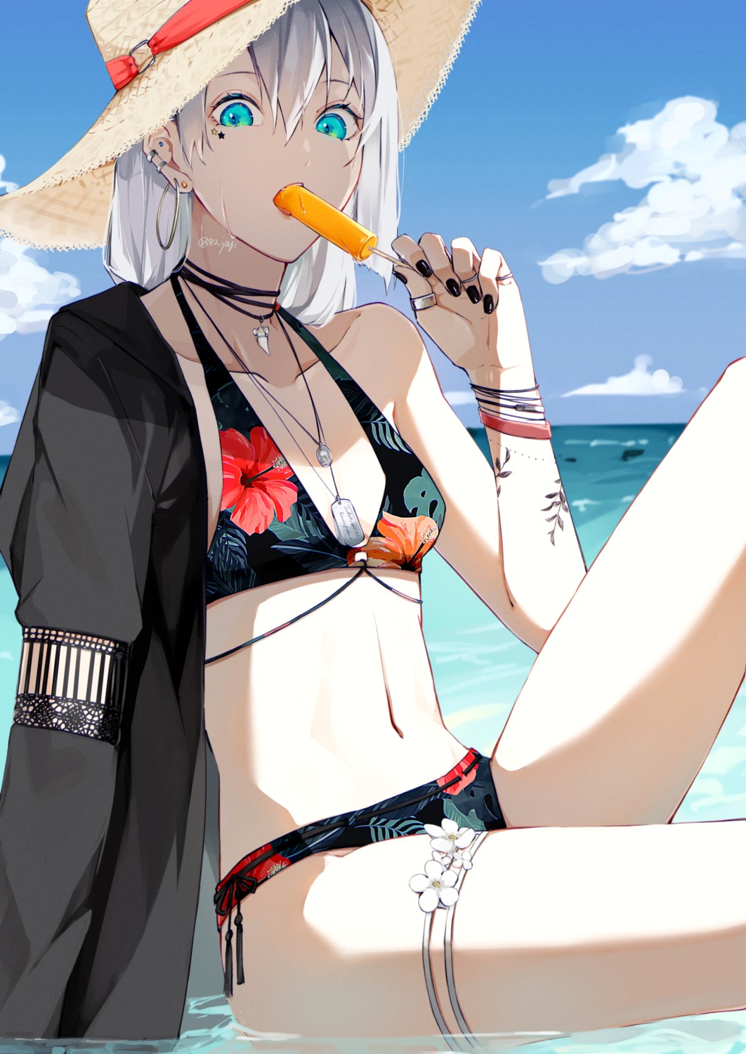 bikini garter swimsuits tattoo wet yagi_(shiro_yagi)