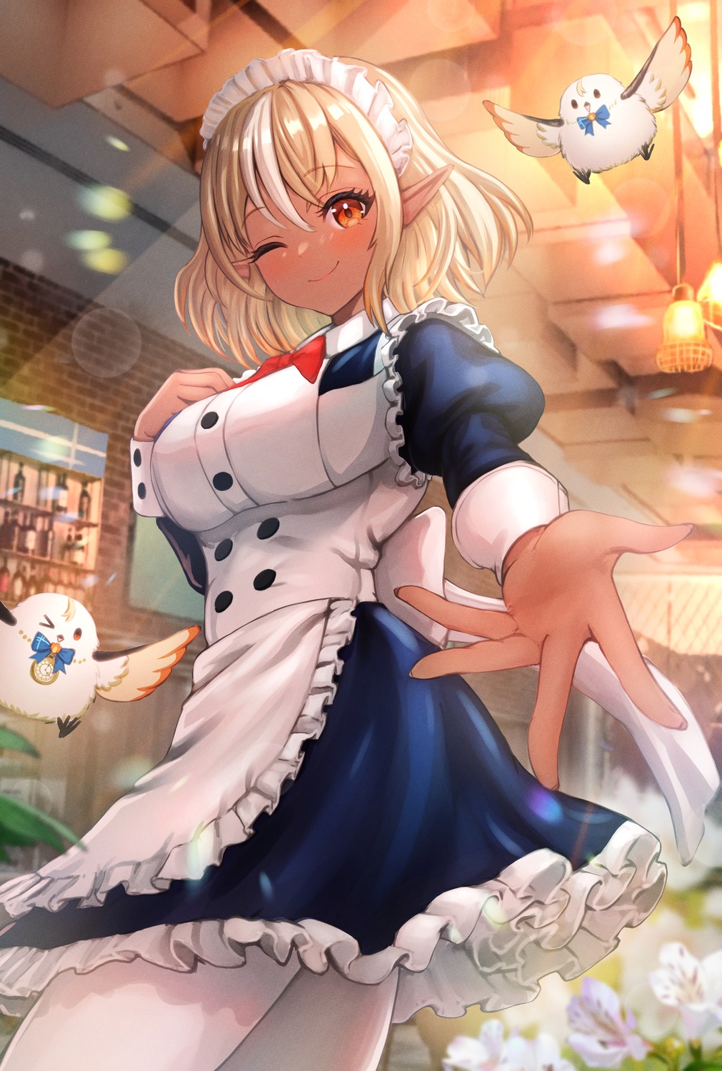 hololive maid pantyhose pointy_ears shiranui_flare wajuniorbox