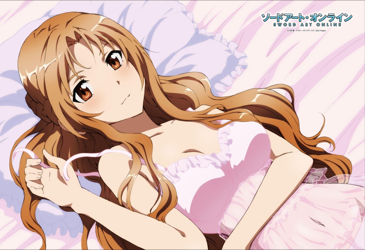 asuna_(sword_art_online) cleavage jpeg_artifacts lingerie sword_art_online toya_kento