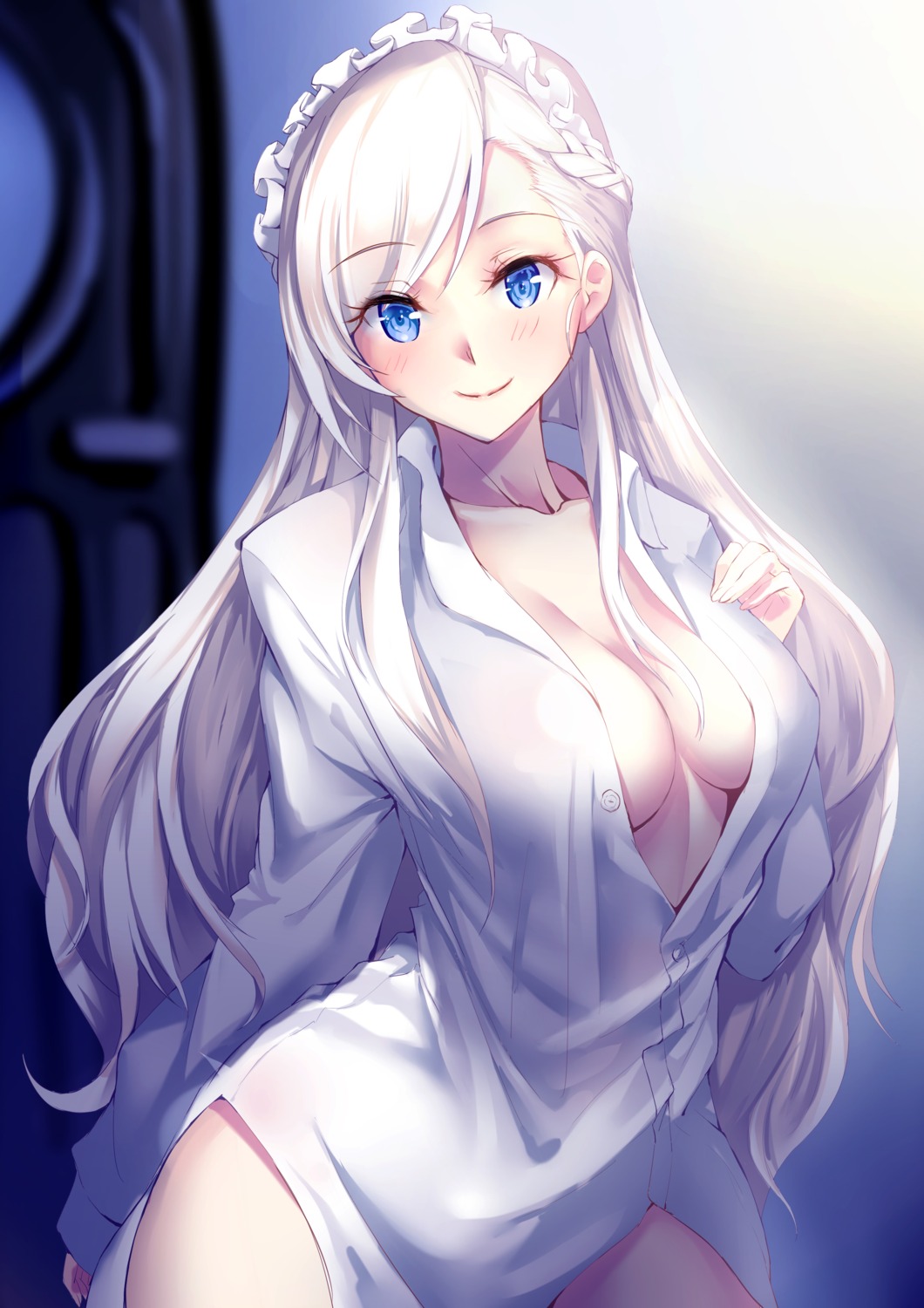 azur_lane belfast_(azur_lane) bottomless dress_shirt mk-san no_bra open_shirt