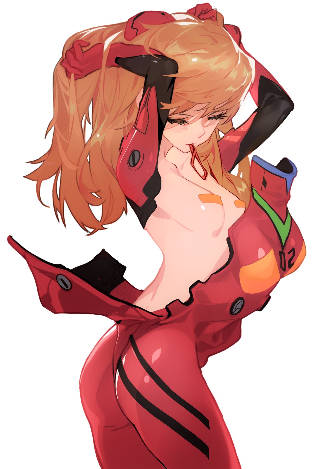 ass bandaid bodysuit breasts grandia_lee neon_genesis_evangelion no_bra open_shirt pasties souryuu_asuka_langley