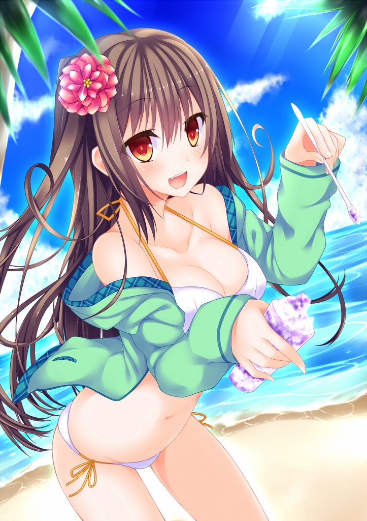 bikini cleavage open_shirt suterii swimsuits