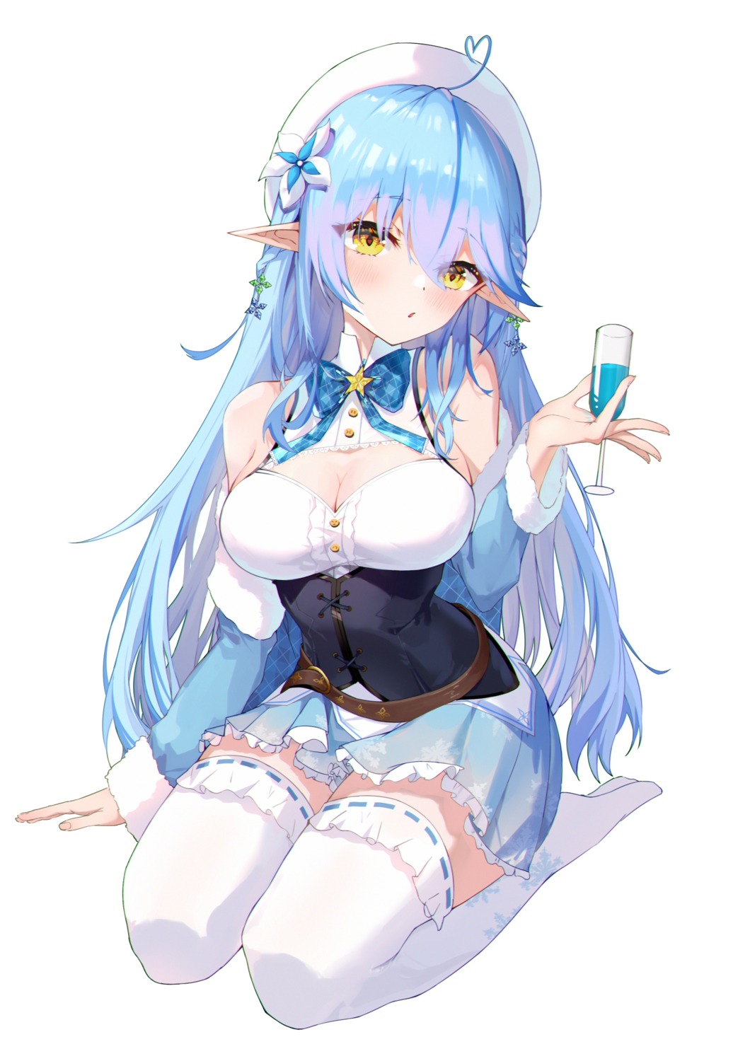 bsmycc cleavage hololive no_bra pointy_ears see_through thighhighs yukihana_lamy