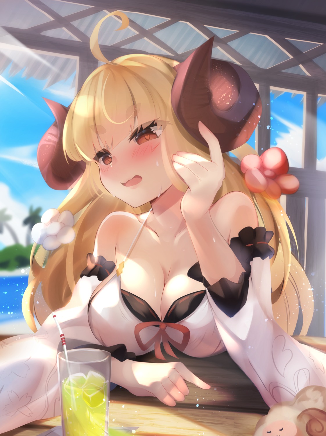 anila_(granblue_fantasy) cleavage granblue_fantasy horns moneko1107