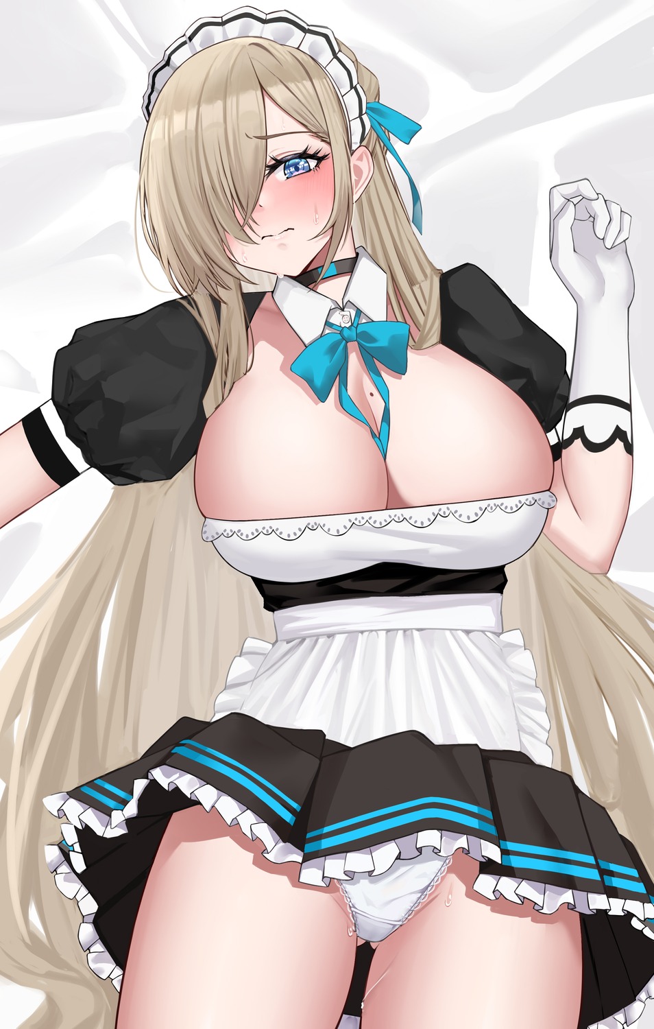 blue_archive ichinose_asuna kirin3145 maid no_bra pantsu skirt_lift