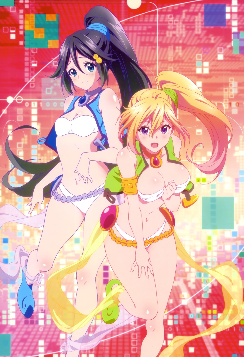 bikini cleavage izumi_reina kawakami_mai musaigen_no_phantom_world open_shirt sawa_shinpei swimsuits