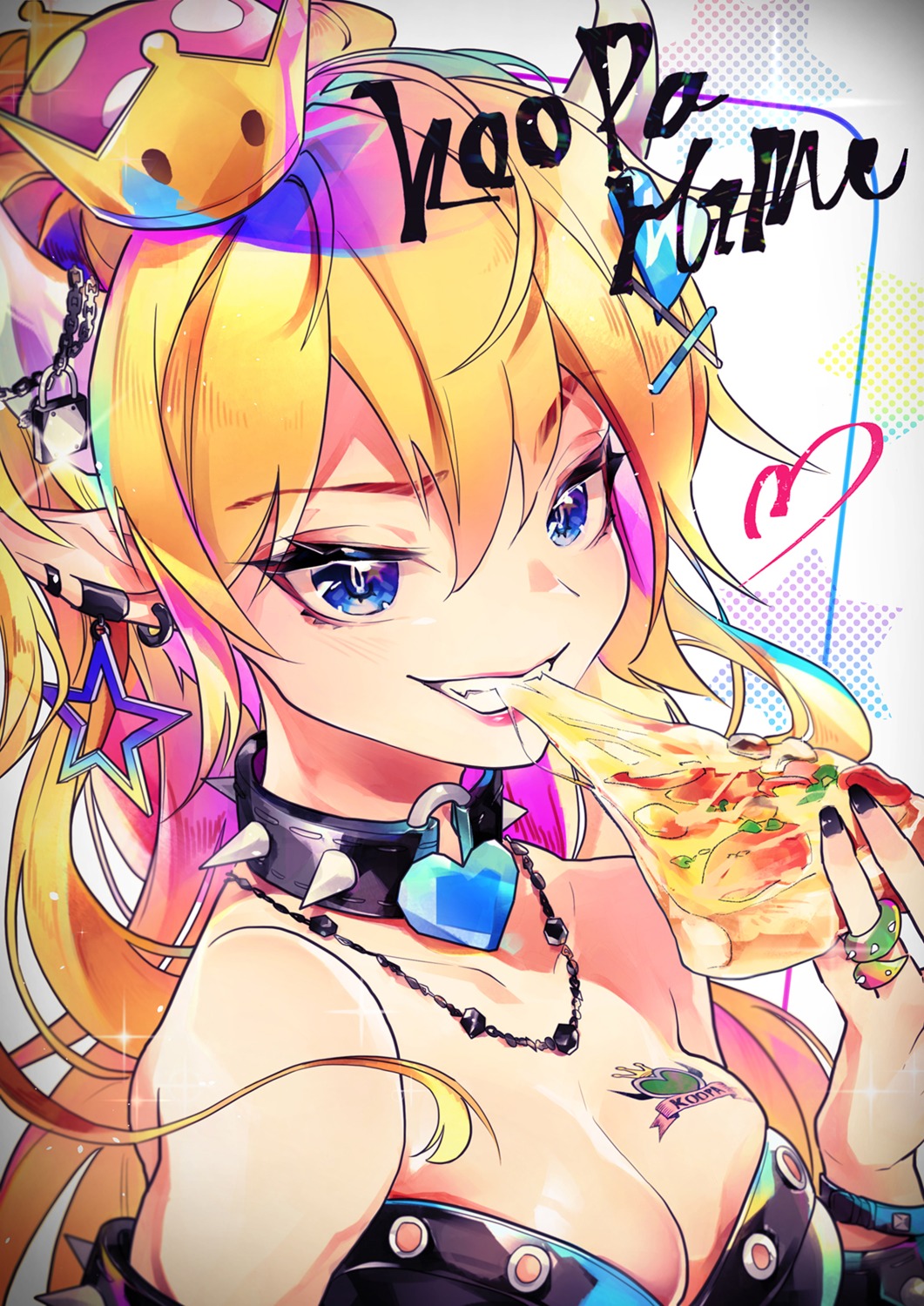 bowsette cleavage horns new_super_mario_bros._u_deluxe pointy_ears tattoo ye_weiyang_mio