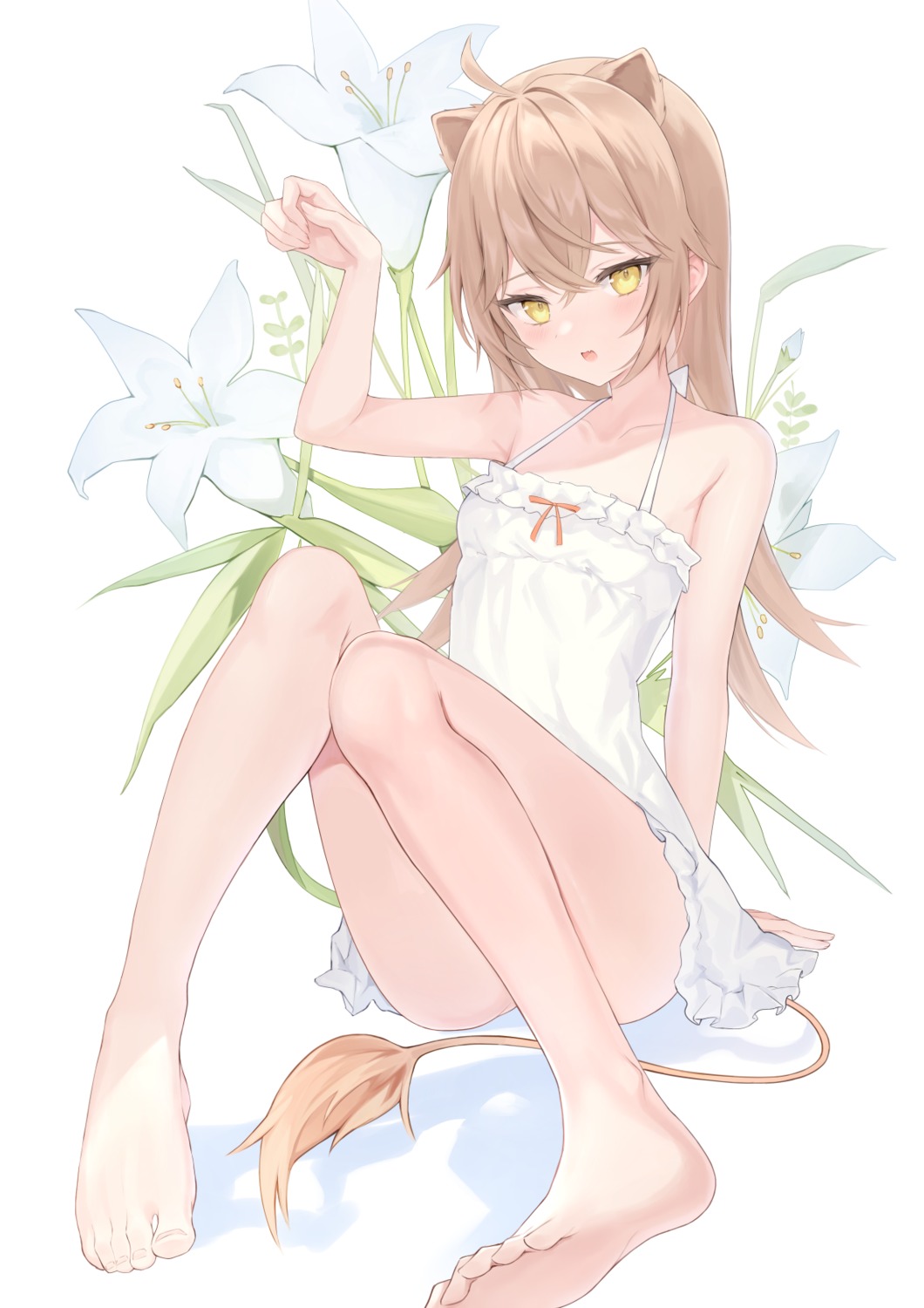 animal_ears dress feet indie_virtual_youtuber rurudo_lion summer_dress tail yuzuki_(yuzukicture)