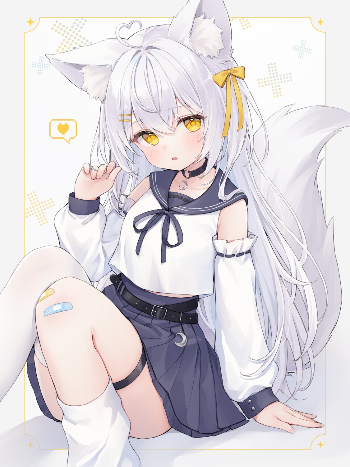 animal_ears bandaid garter kitsune seifuku shano_hiyori skirt_lift tail thighhighs