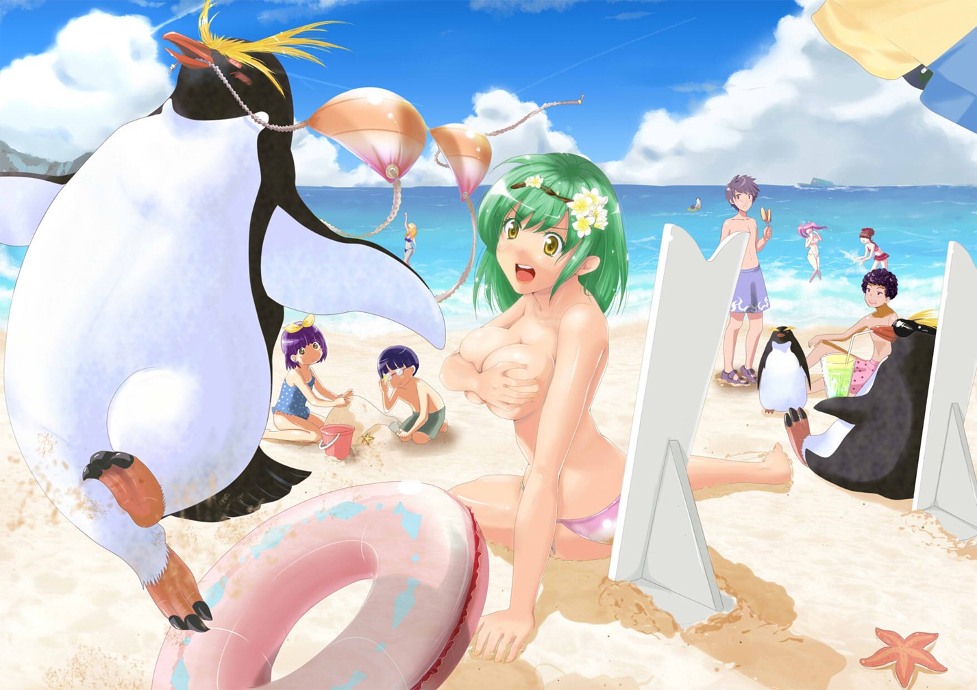 bikini breast_hold misu_kasumi penguin swimsuits topless