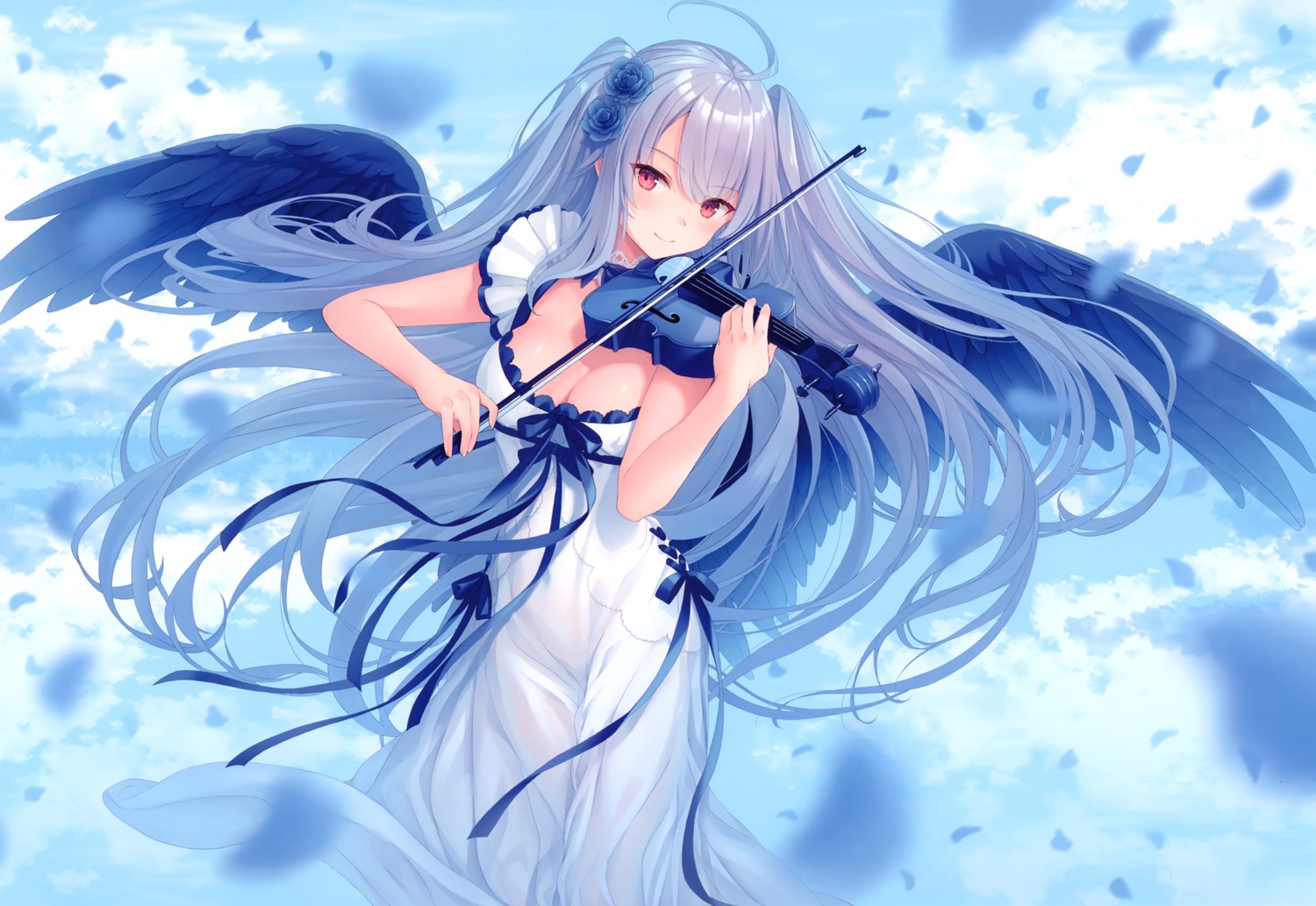 cleavage crown dress no_bra see_through wings yashiro_seika