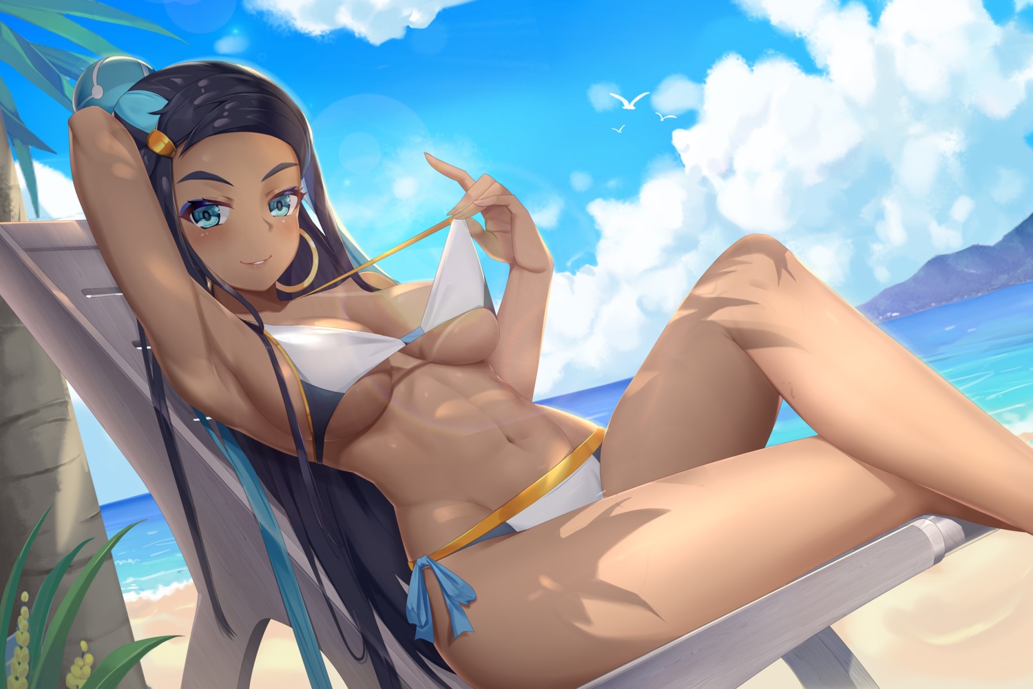 bikini breasts muji_(majunduo) pokemon pokemon_swsh rurina_(pokemon) swimsuits underboob undressing