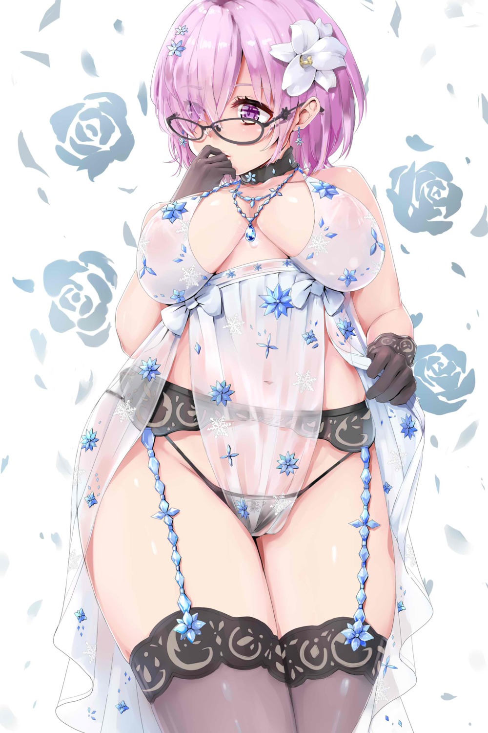 artoria_pendragon_alter_(fate/grand_order) cosplay fate/grand_order kntrs_(knyrs) lingerie mash_kyrielight megane nipples no_bra see_through stockings thighhighs