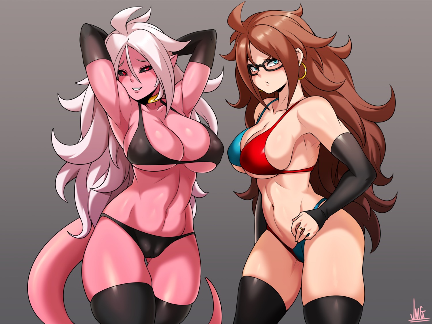 android_21 bikini cameltoe dragon_ball_fighterz erect_nipples jmg majin_android_21 megane pointy_ears swimsuits tail thighhighs