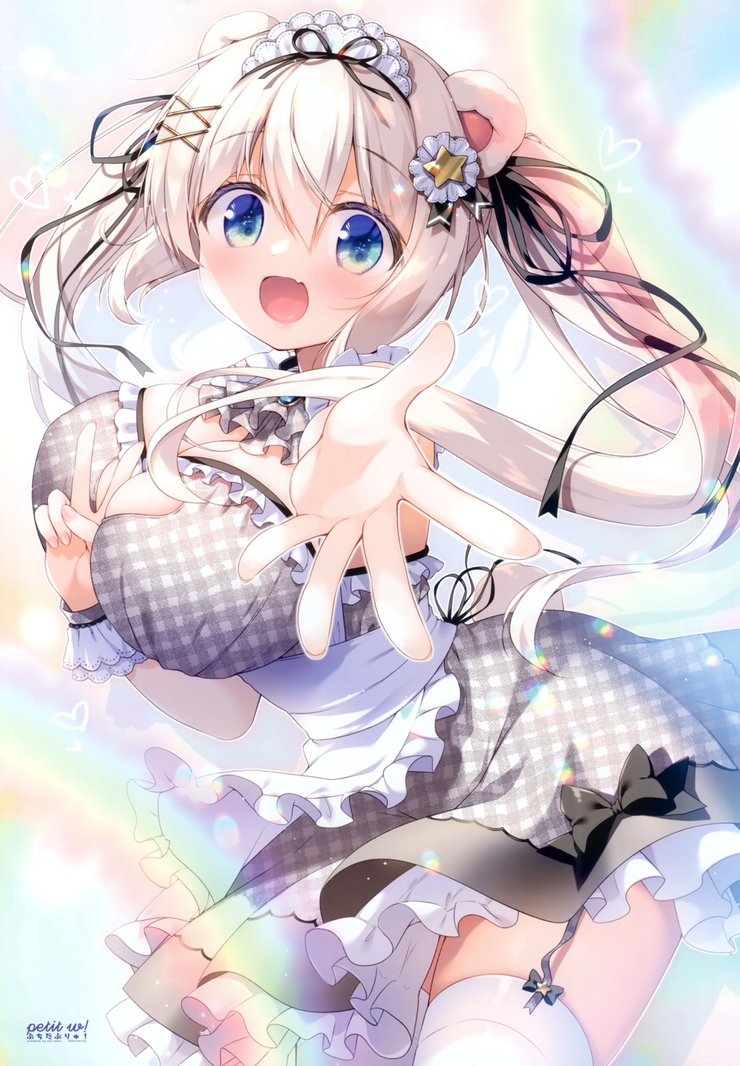 animal_ears maid momo_(sasai_saji) sasai_saji skirt_lift stockings tail thighhighs watakubi