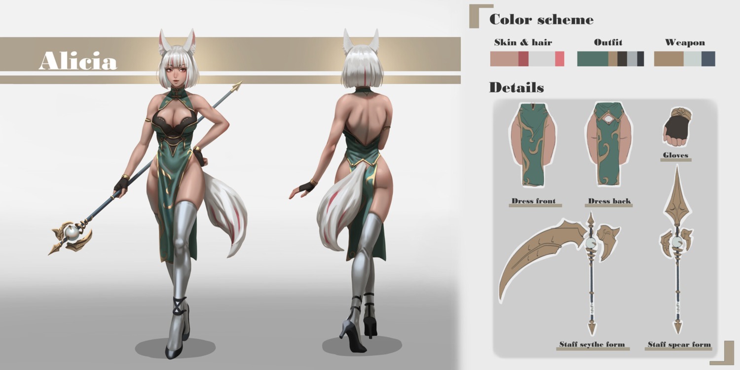 animal_ears ass character_design chinadress kitsune no_bra nopan tail thighhighs weapon whoareuu