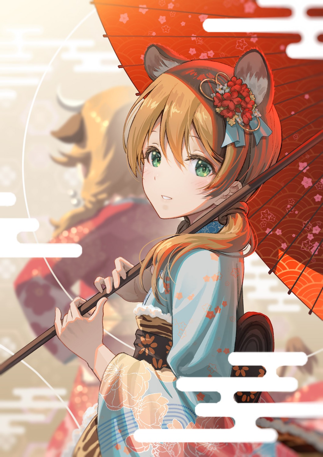 animal_ears horns kimono pinakes tail umbrella