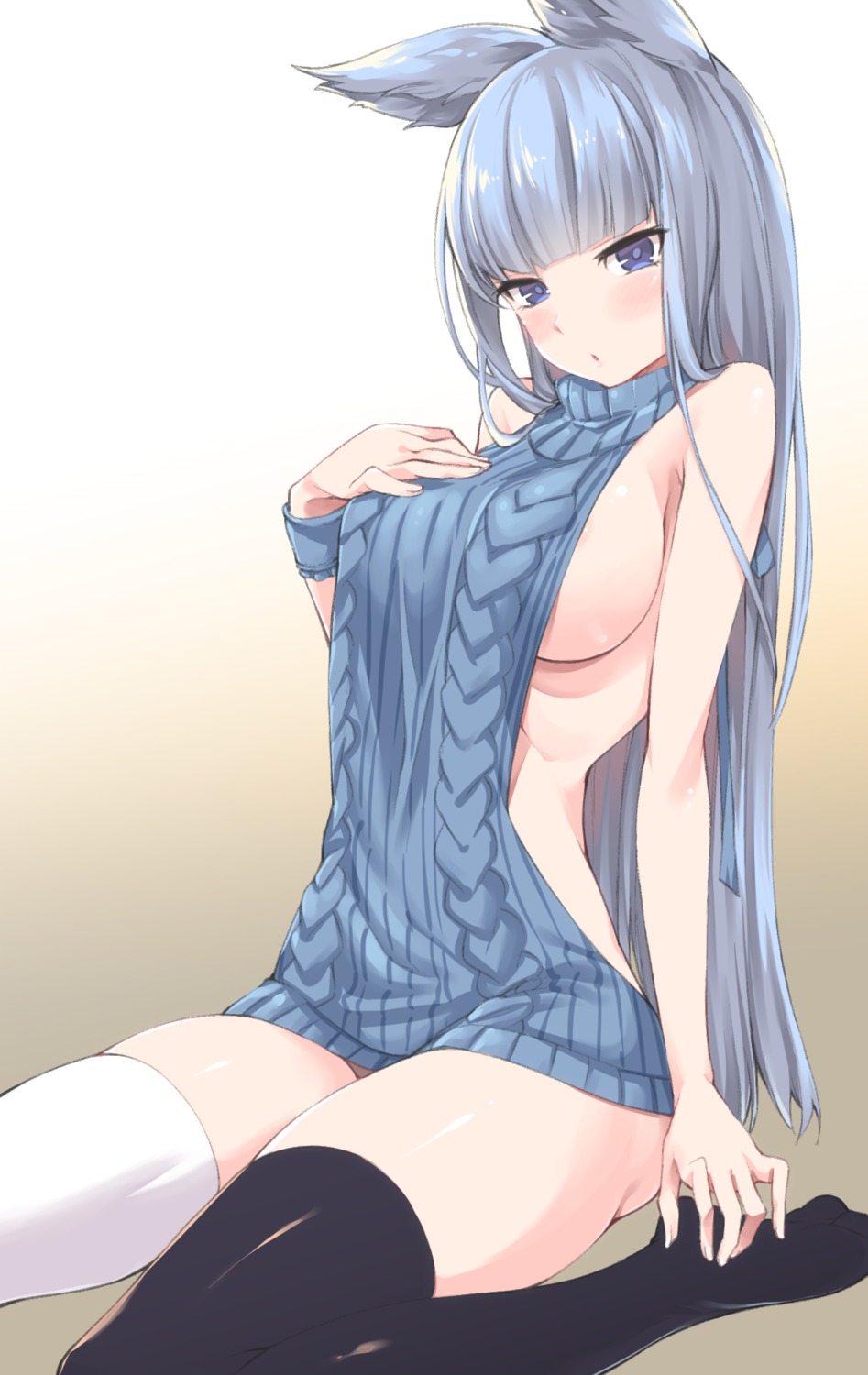 akanagi_youto animal_ears granblue_fantasy korwa no_bra sweater thighhighs