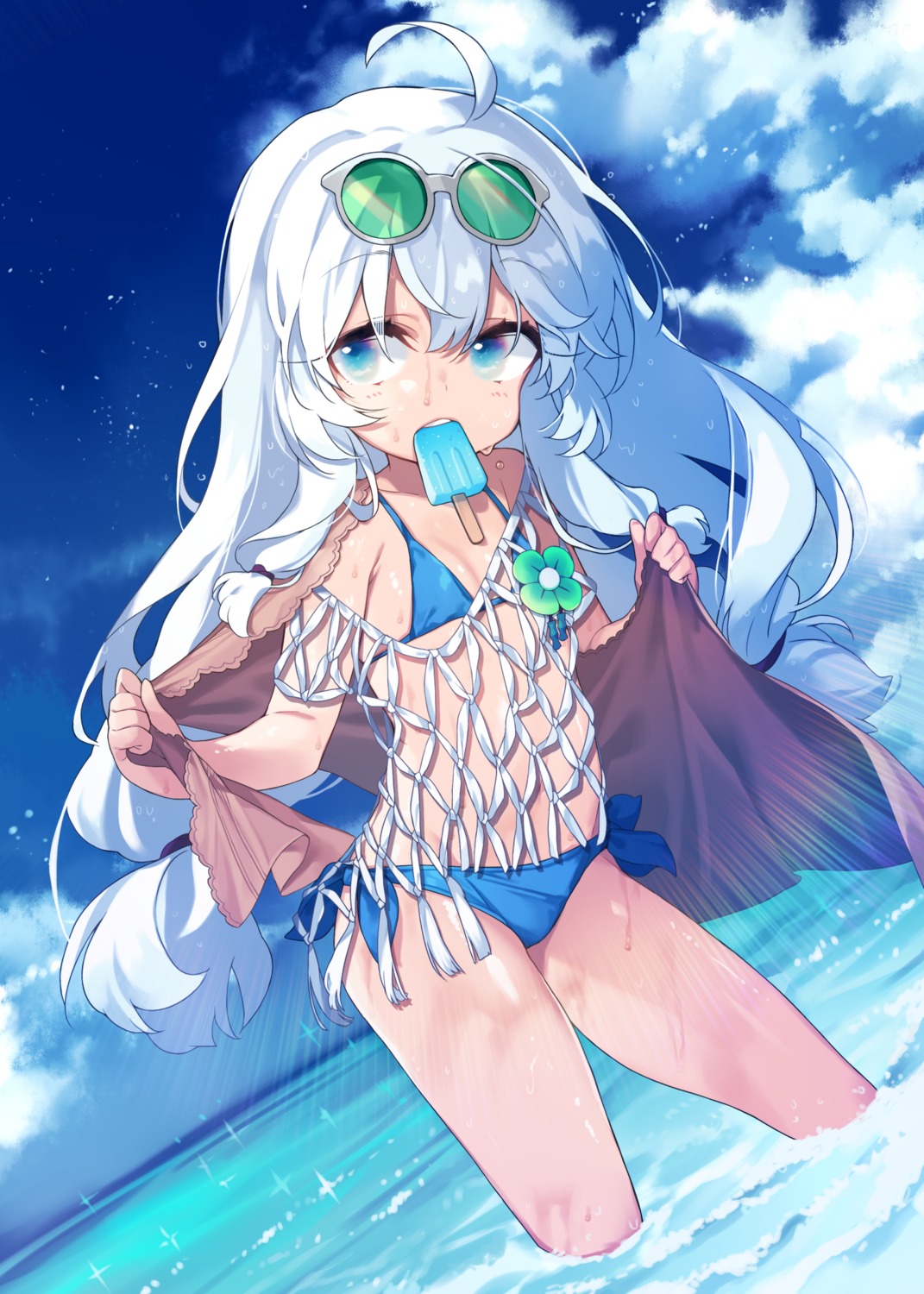 bikini megane soul_worker stella_unibell swimsuits takotsu towel wet