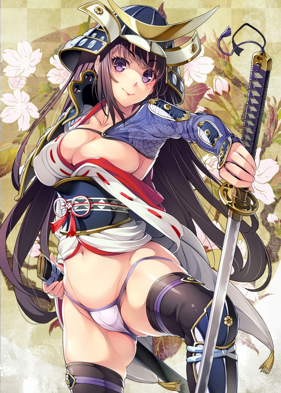 cleavage ikeda_yasuhiro pantsu sword thighhighs