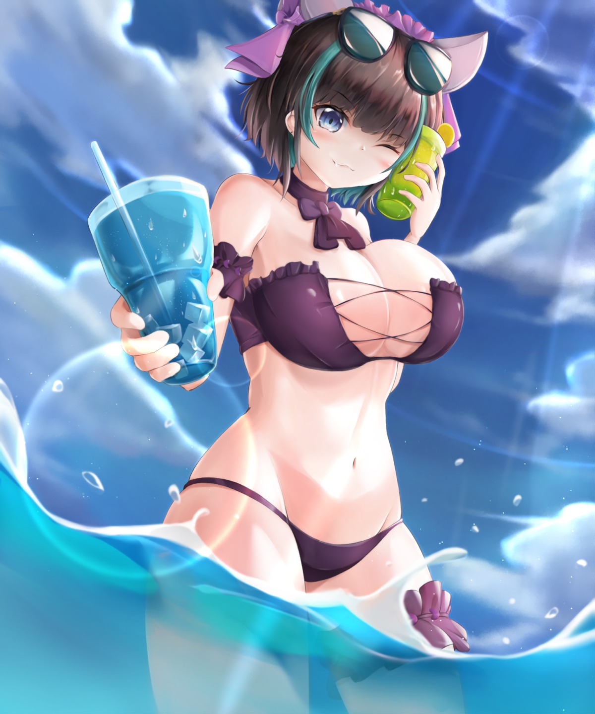 azur_lane bikini cheshire_(azur_lane) mctom megane swimsuits wet