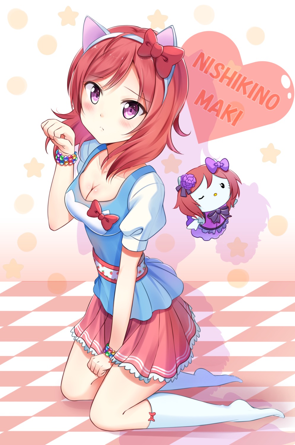 animal_ears cleavage crossover hello_kitty hello_kitty_(sanrio) karumayu love_live! nekomimi nishikino_maki sanrio