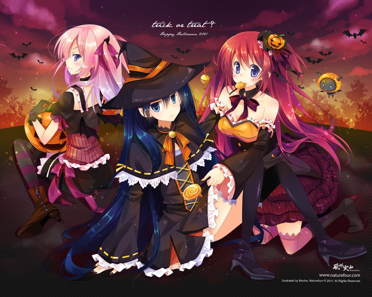 halloween mocha_(naturefour) thighhighs wallpaper witch