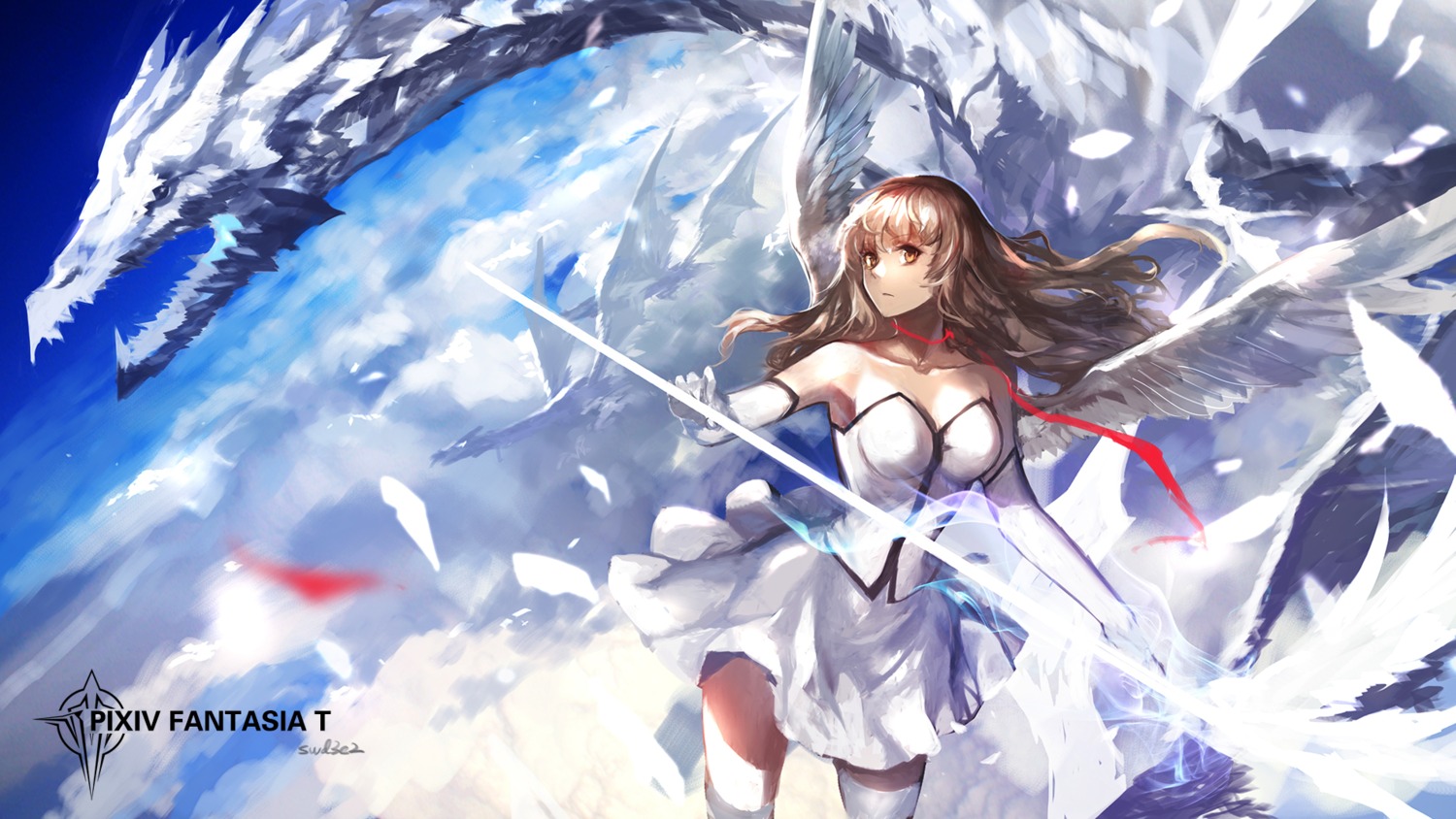 cleavage landscape monster pixiv_fantasia pixiv_fantasia_t swd3e2 thighhighs wings